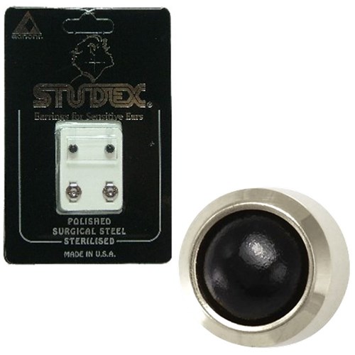 Pearl Studs - Bezel Set S/S - Regular Black Onyx